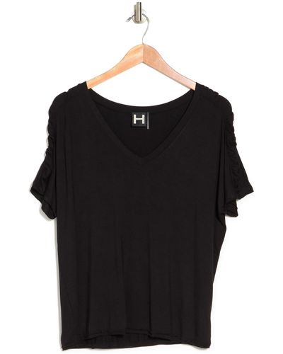 Heather by Bordeaux H By Bordeaux V-neck Ruched Shoulder T-shirt In Black At Nordstrom Rack