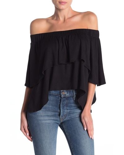 Go Couture Off-the-shoulder Double Ruffle Top - Black