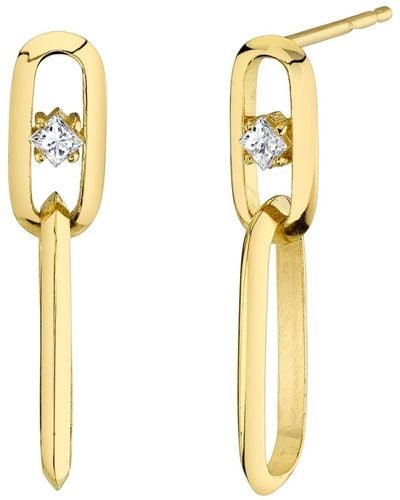 Ron Hami 14k Yellow Gold Princess Cut Diamond Oval Link Drop Earrings - Metallic