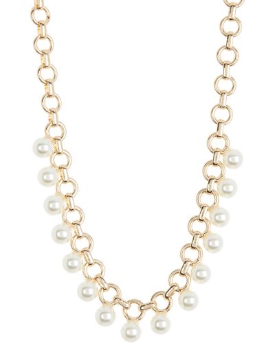 Anne Klein Imitation Pearl Chain Necklace - Metallic