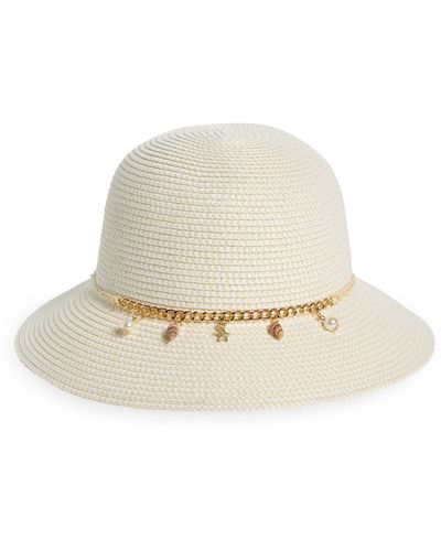 Nine West Seashell Chain Cloche Hat - White