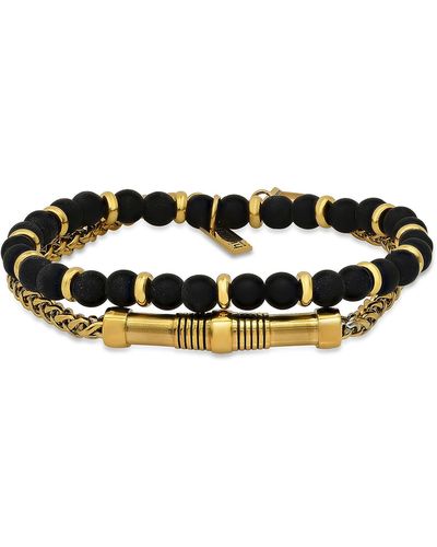 HMY Jewelry 18k Yellow Gold Beaded Bracelet Duo - Black