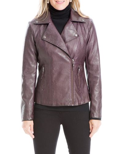 Max Studio Washed Faux Leather Moto Jacket In Oxblood-oxblood At Nordstrom Rack - Purple