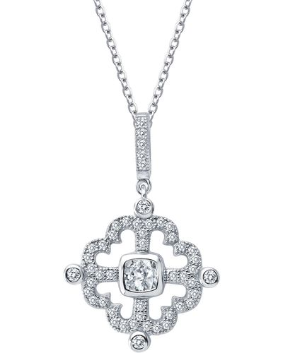 Lafonn Fleur De Lis Sunlight Platinum Bonded Sterling Silver Simulated Diamond Pendant Necklace - Metallic