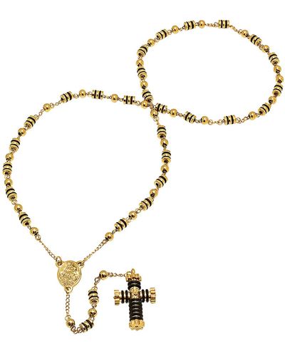 HMY Jewelry Two-tone Rosary Cross Necklace - Yellow