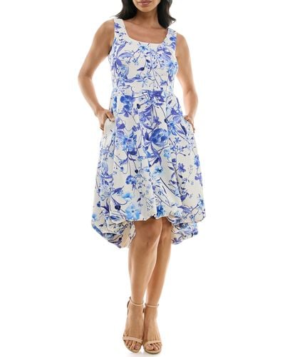 Nina Leonard Sleeveless Floral High-low Dress - Blue
