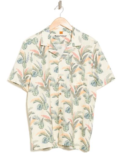 Tailor Vintage Puretec Cooltm Cabana Print Short Sleeve Linen & Cotton Button-up Shirt - White