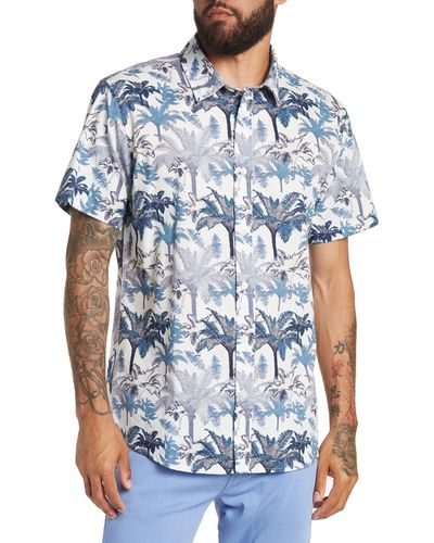 Slate & Stone Tropical Print Short Sleeve Shirt - Blue
