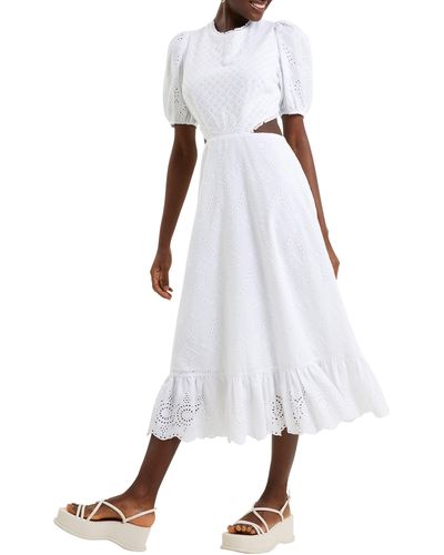 French Connection Esse Eyelet Embroidered Cutout Cotton Dress - White