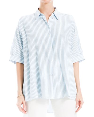 Max Studio Stripe Oversize Button-up Shirt - Blue