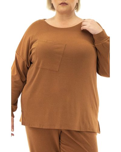 Nina Leonard Oversize Long Sleeve Top - Brown