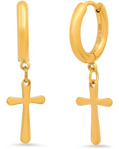 HMY Jewelry 18k Yellow Gold Plated Cross Hoop Earrings At Nordstrom Rack - Metallic