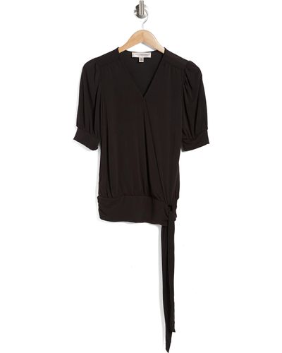 Catherine Malandrino Elbow Puff Sleeve Wrap Top - Black