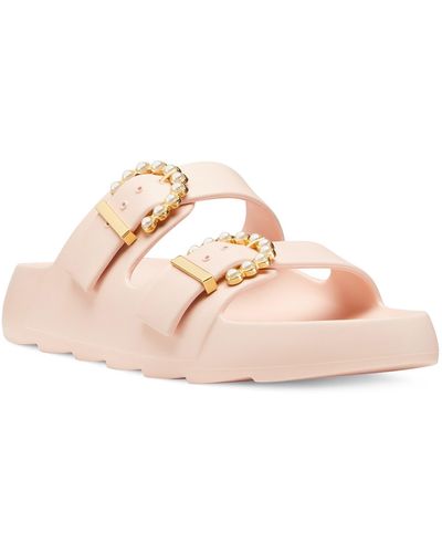 Stuart Weitzman Imitation Pearl Buckle Slide Sandal - Pink