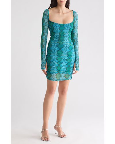 AFRM Leona Ruched Long Sleeve Knit Dress - Blue