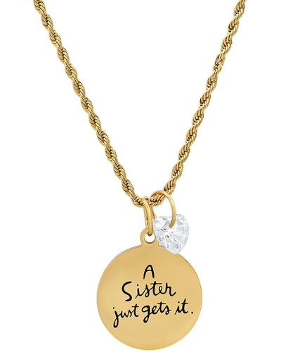 HMY Jewelry Swarovski Crystal Charm Sister Stamped Pendant Necklace - Metallic