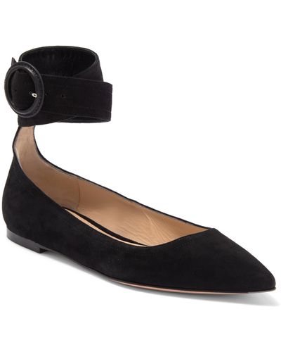 Gianvito Rossi Ankle Strap Pointed Toe Flat - Black