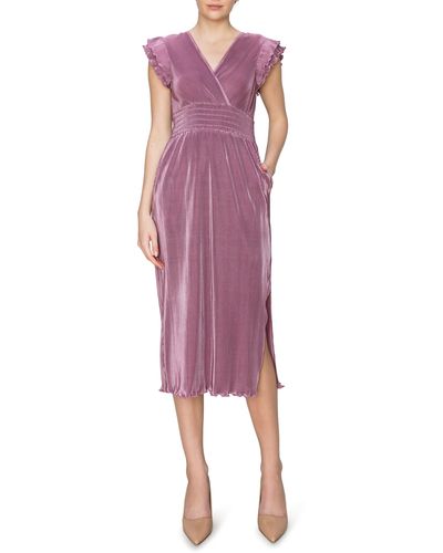 MELLODAY Cap Sleeve Plissé Midi Dress - Purple