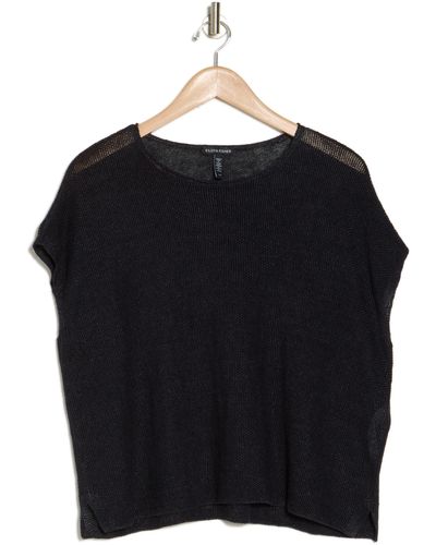 Eileen Fisher Open Stitch Short Sleeve Organic Cotton Sweater - Black