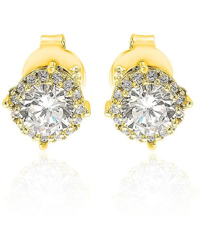 Suzy Levian Gold Sterling Silver Cubic Zirconia Stud Earrings - Yellow