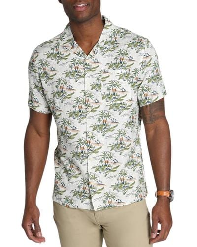 Jachs New York Tropical Print Short Sleeve Linen & Cotton Button-up Shirt - White