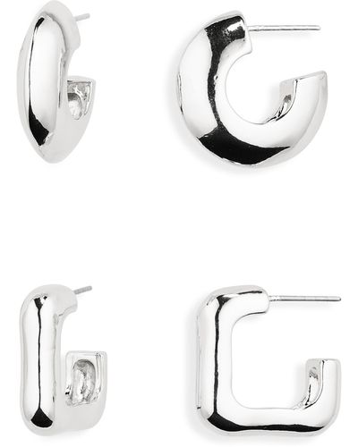 Nordstrom Set Of 2 Huggie Hoop Earrings - White