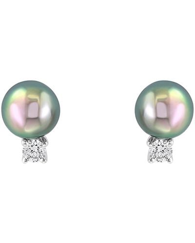 Effy 14k White Gold Diamond & Tahitian Pearl Earrings - Gray