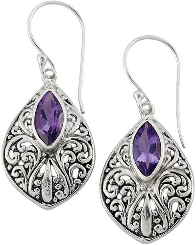 Samuel B. Sterling Silver Amethyst Drop Earrings - Purple
