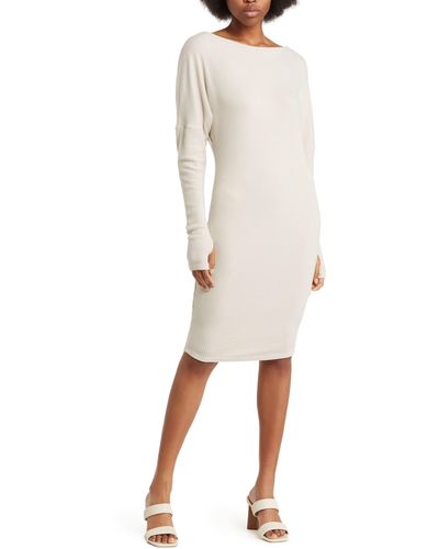 Go Couture Off The Shoulder Long Sleeve Dress - Natural