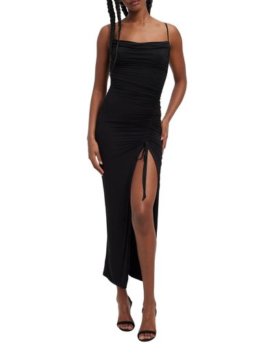 GOOD AMERICAN Weightless Cowl Neck Ruched Body-con Dress - Black
