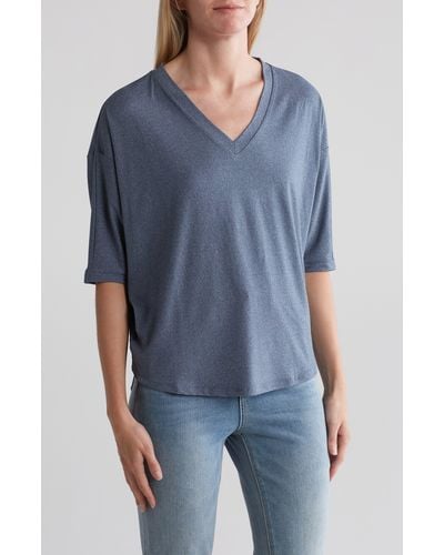 Bobeau V-neck Dolman Sleeve Top - Blue