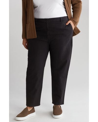 Eileen Fisher Organic Cotton Blend Tapered Ankle Pants - Black