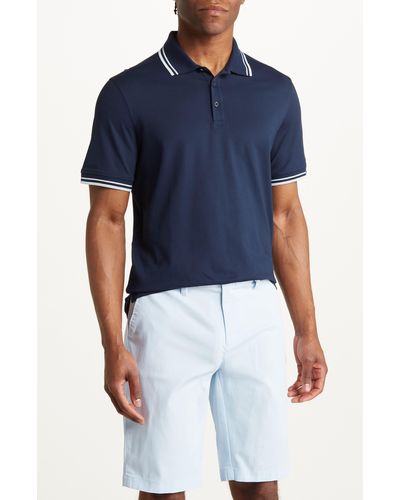 14th & Union Coolmax® & Cotton Blend Tipped Polo - Blue