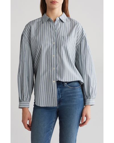 Rails Janae Stripe Puff Sleeve Shirt - Gray