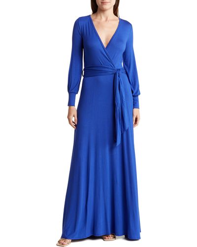 Go Couture Long Sleeve Maxi Wrap Dress - Blue