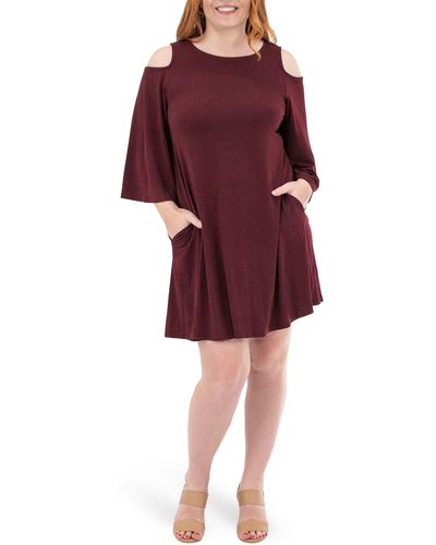 Nina Leonard Shoulder Cutout Dress - Red