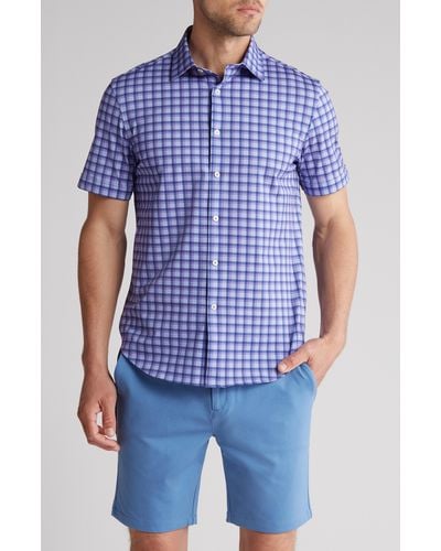 Bugatchi Miles Ooohcotton® Check Short Sleeve Button-up Shirt - Blue