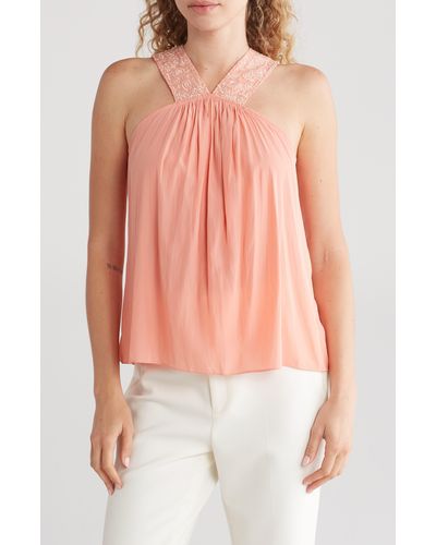 Ramy Brook Darby Embroidered Halter Neck Tank