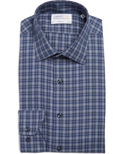 Lorenzo Uomo Soft Check Long Sleeve Trim Fit Shirt - Blue