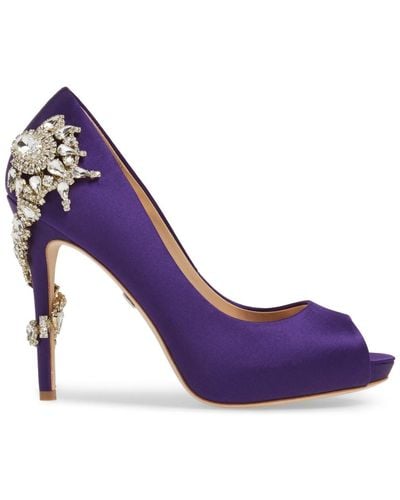 Badgley Mischka Royal Crystal Embellished Peep Toe Pump - Purple