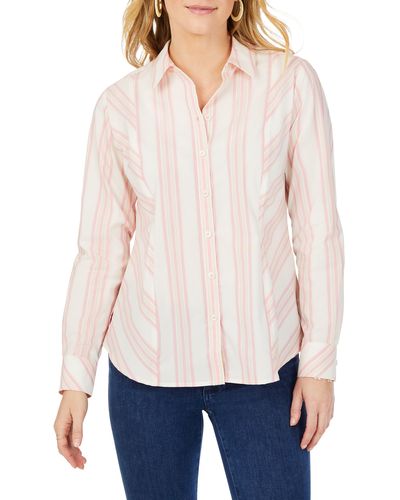Foxcroft Riley Stripe Cotton Button-up Shirt - White