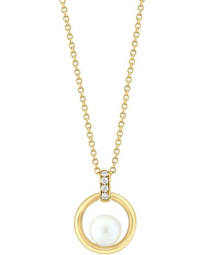 Effy Diamond & Freshwater Pearl Pendant Necklace - Metallic