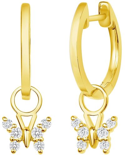 Ron Hami 14k Gold Pavé Diamond Butterfly Huggie Drop Earrings - Metallic