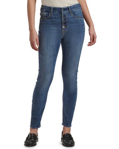 7 For All Mankind High Waist Exposed Button Fly Ankle Skinny Jeans - Blue