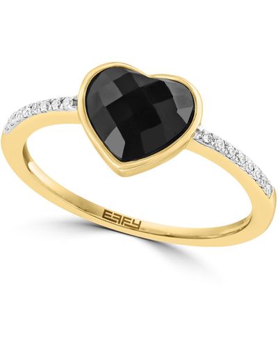 Effy 14k Yellow Gold Diamond & Onyx Heart Ring - Black
