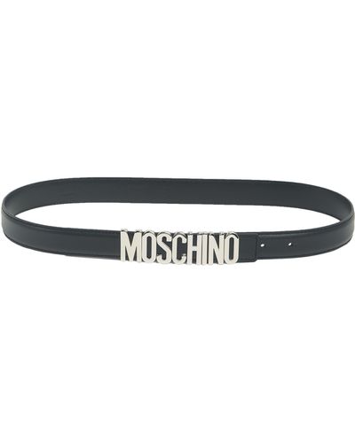 Moschino Thin Leather Silver-tone Logo Belt - Black