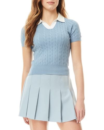 Love By Design Ivy Cable Knit Short Sleeve Top - Blue