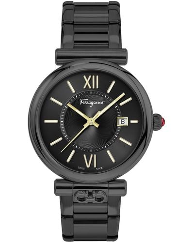 Ferragamo Salvatore Ora Black Dial Stainless Steel Bracelet Watch