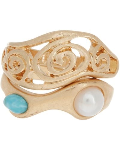 Melrose and Market Set Of 2 Imitation Pearl & Scroll Rings - White