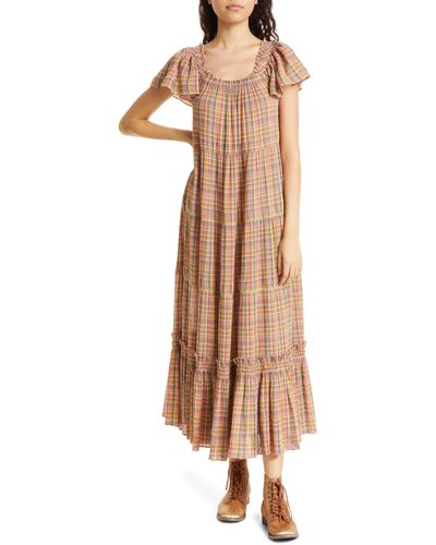 The Great The Nightingale Plaid Cotton Maxi Dress - Natural